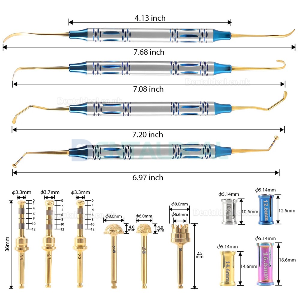 Dental Sinus Lift Elevation Kit with Implant Drills, Stoppers and Periosteal Separator